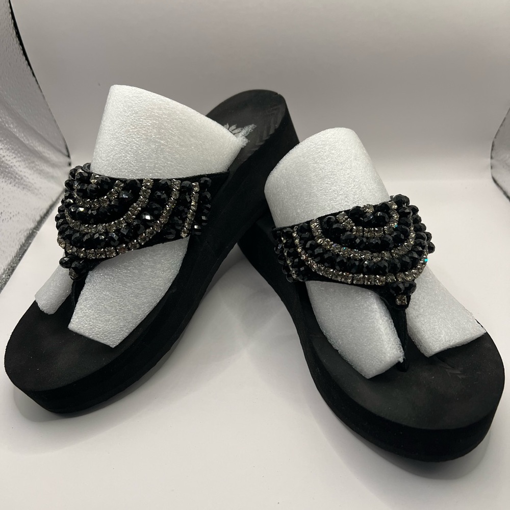 Yellow Box Black Beaded Women's Sandals